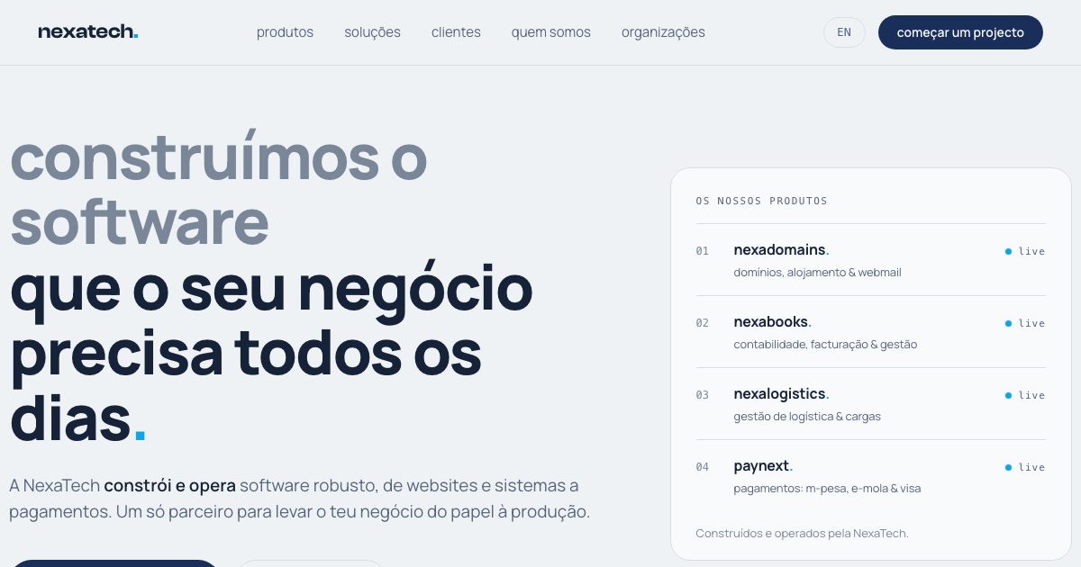 NexaTech — software, domínios e pagamentos em Moçambique